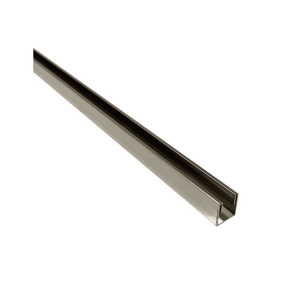 U CHANNEL - SUITS 10MM GLASS - 20mm (W) x 2000mm (L) Brush Nickel