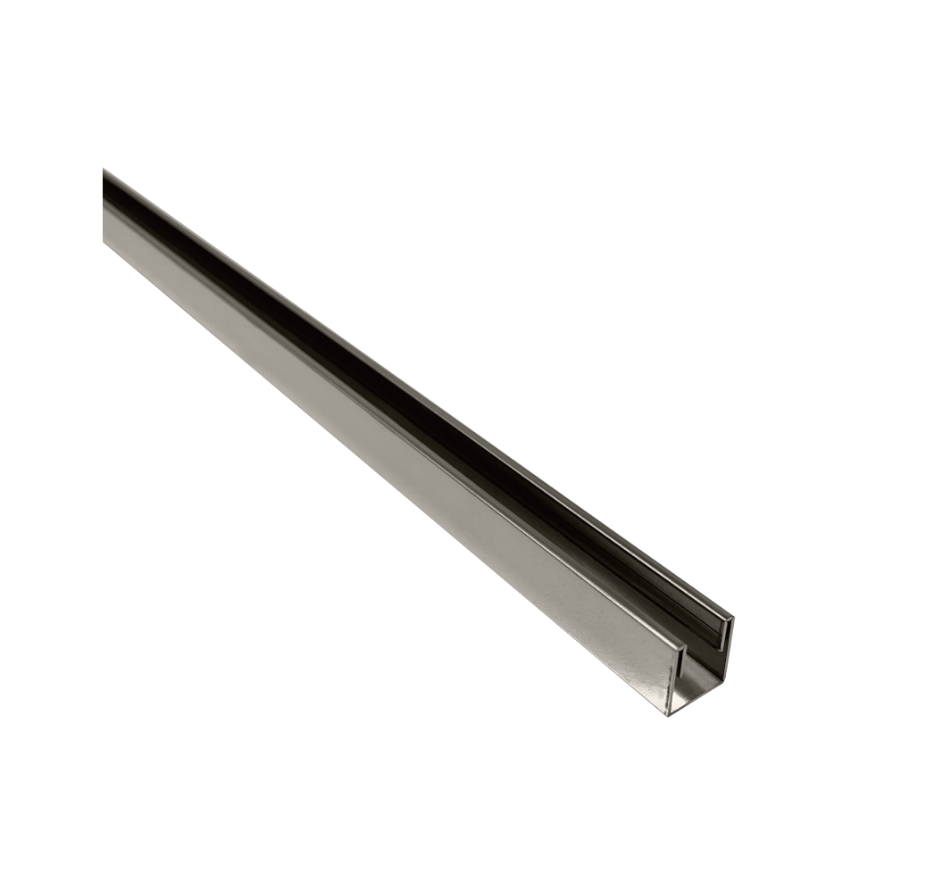 U CHANNEL - SUITS 10MM GLASS - POLISHED CHROME - 20mm (W) x 2000mm (L) Gun Metal