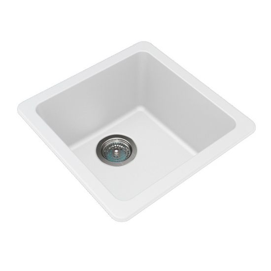 422x422x203mm White Granite Single Bowl Kitchen Sink