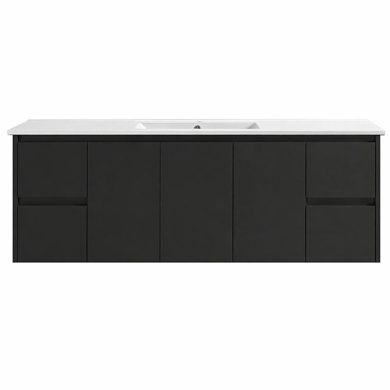 Moddoo(Hung) Series Single Bowl Matt Black Overall 1480x455x520mm Vanity Set With Stone Top & Ceramic Undermount Basin