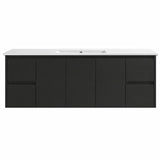 Moddoo(Hung) Series Single Bowl Matt Black Overall 1480x455x520mm Vanity Set With Stone Top & Ceramic Undermount Basin