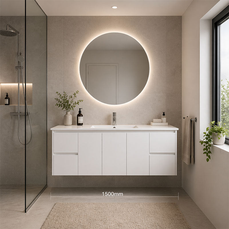 Moddoo(Hung) Series Single Bowl Gloss White Overall 1480x455x520mm Vanity Set With Stone Top & Ceramic Undermount Basin