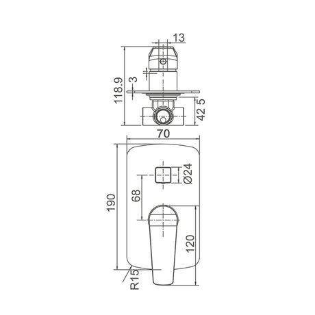 EXON Shower Mixer with Diverter in Chrome