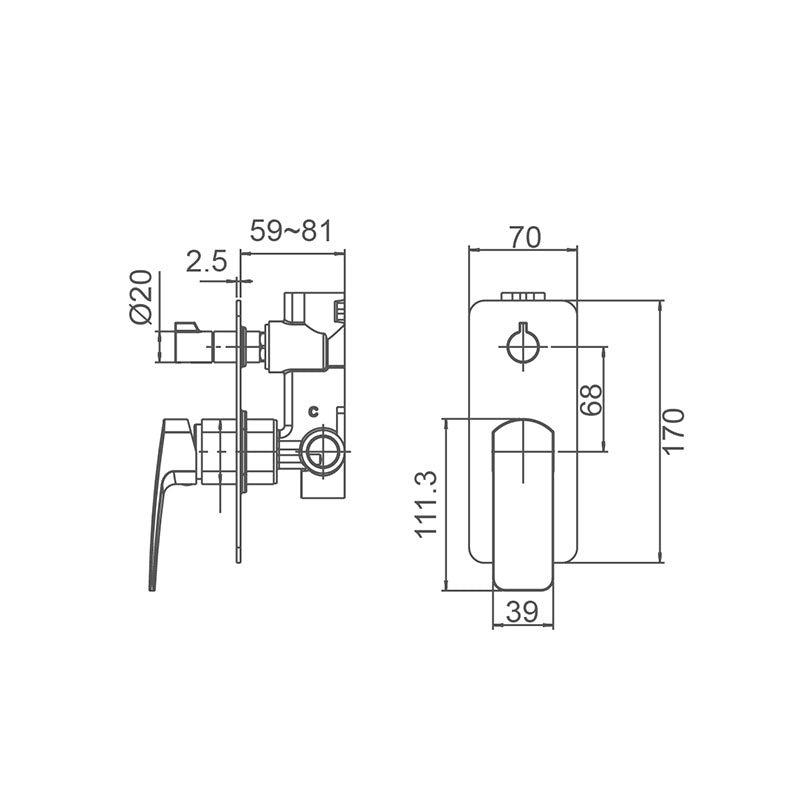 BRAVO-II Shower Mixer with Diverter in Matte Black
