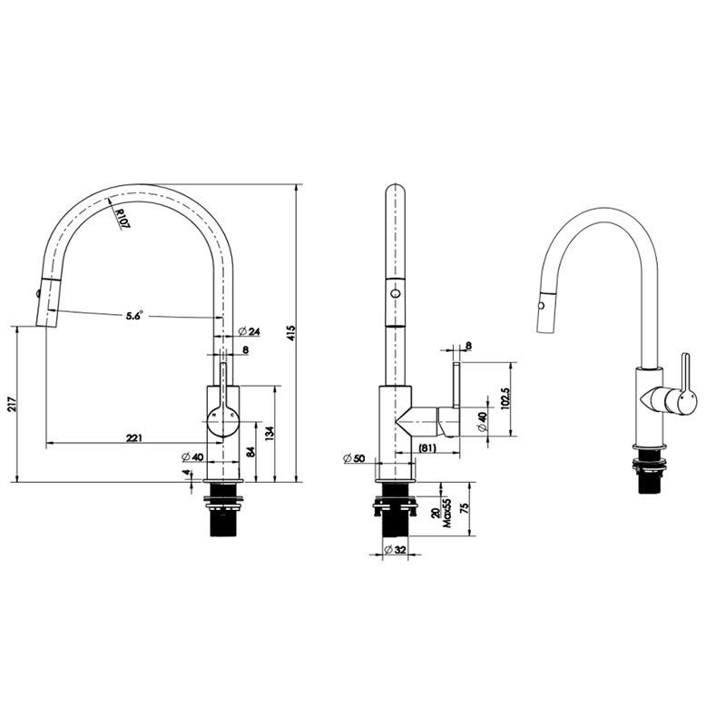 KENZO Pull Out Sink Mixer in Chrome