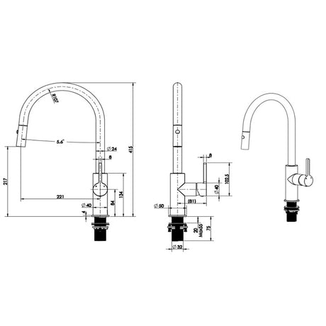 KENZO Pull Out Sink Mixer in Matte Black