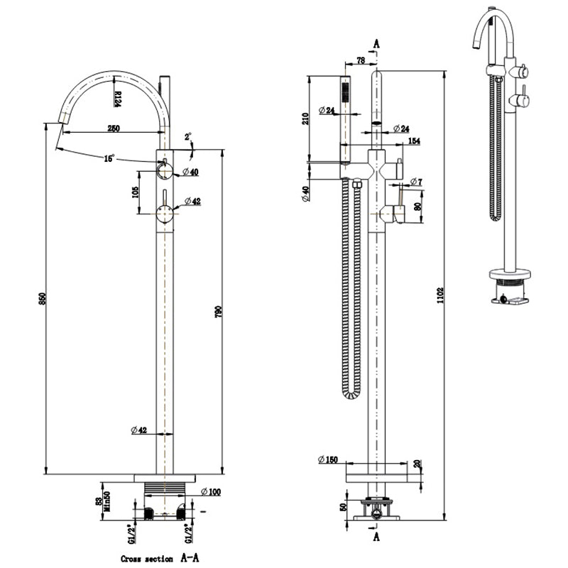 JESS Free Standing Bath Mixer in Matte Black