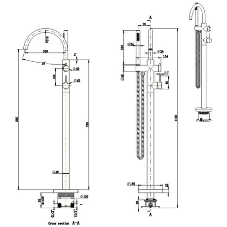 JESS Free Standing Bath Mixer in Matte Black