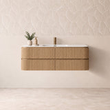 Windsor Series Wall Hung Vanity Coastal Oak Single Bowl 1480x455x540mm With Flat Stone Top