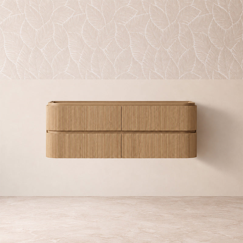 Windsor Series Wall Hung Vanity Coastal Oak Single Bowl 1480x455x540mm With Flat Stone Top