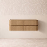 Windsor Series Wall Hung Vanity Coastal Oak Single Bowl 1480x455x540mm With Flat Stone Top