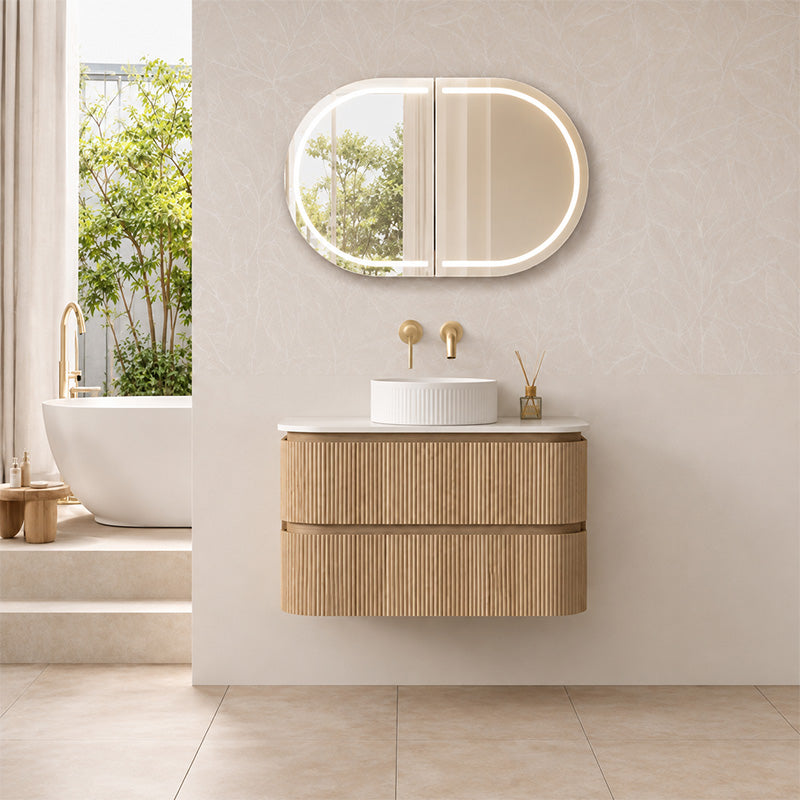 Windsor Series Wall Hung Vanity Coastal Oak 880x455x540mm With Stone Top & Undermount Basin