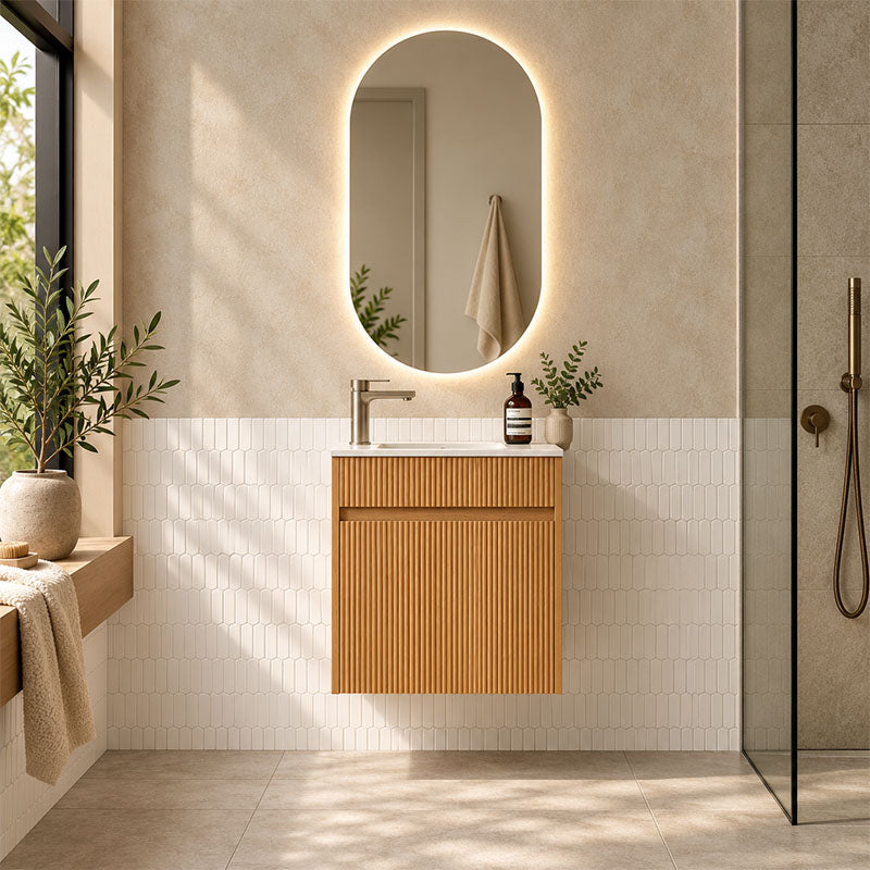 York Collection Wall Hung Vanity Rosewood 453x247x540mm With Gloss White Ceramic Top