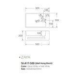 Solid Surface Basin Series Zaya Wall Mounted Gloss White 500x300x200mm