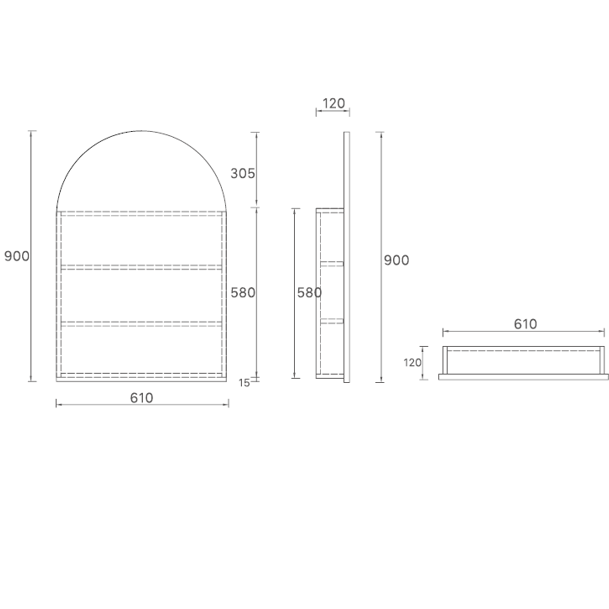 LED ARCH Series Shaving Cabinet Matt White 610x900x120mm