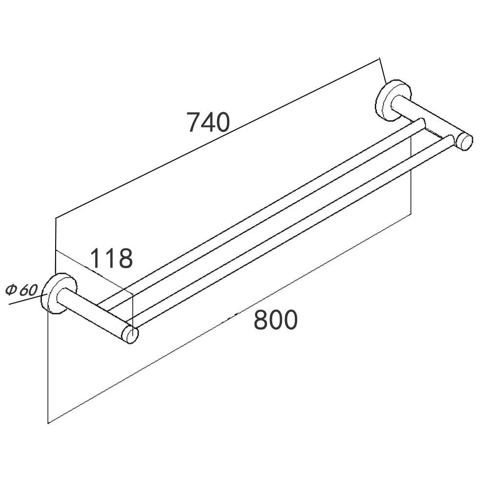 LUCID PIN Series Brushed Nickel Double Towel Rail Rail 750mm