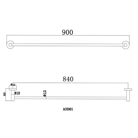 Pentro Chrome Single Towel Rail 790mm(Cuttable)