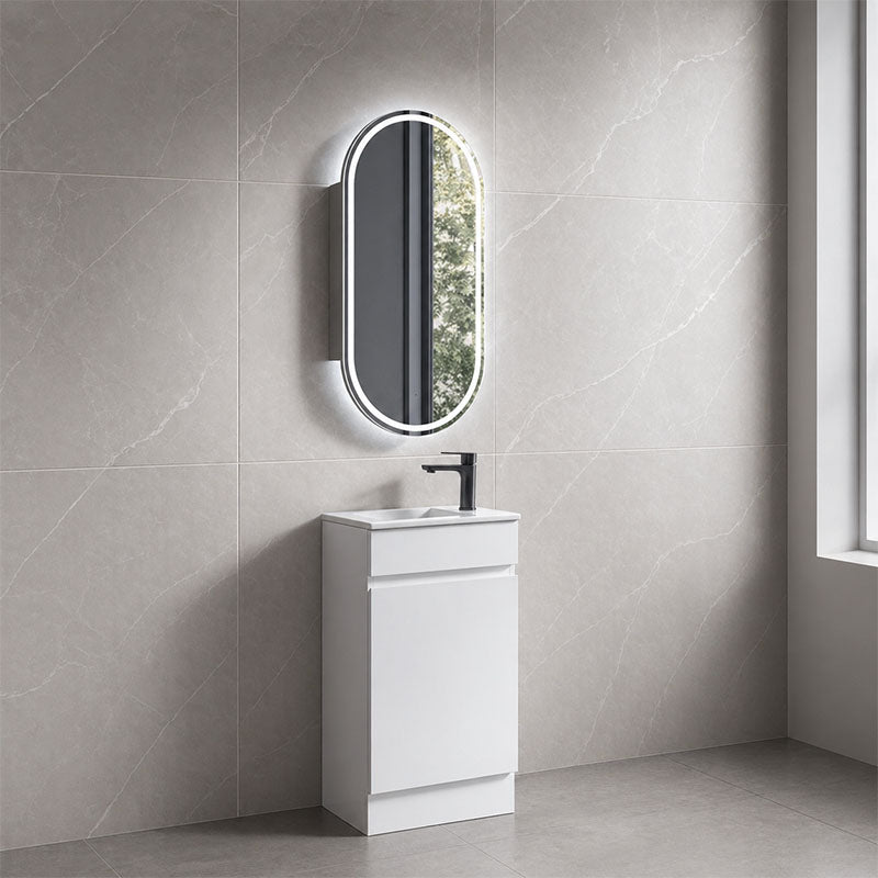 Blair Series Slimline Freestanding Gloss White 453x247x855mm Vanity Set with Ceramic Top Basin