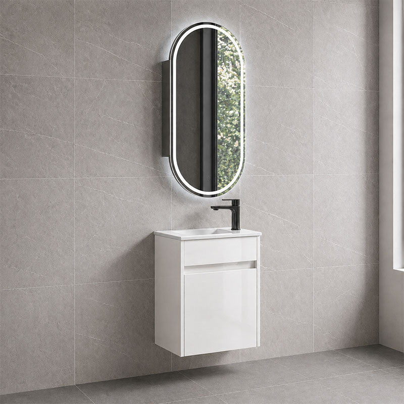 Blair Series Slimline Wall Hung Gloss White 453x247x540mm Vanity Set with Ceramic Top Basin