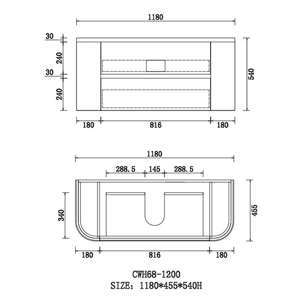 Bristol Series Wall Hung Matt White 1180x455x540mm CABINET ONLY