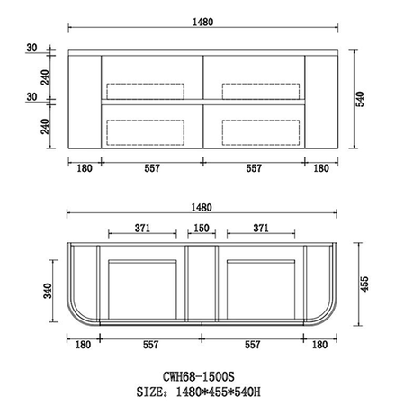 Bristol Series Wall Hung Single Bowl Matt White 1480x455x540mm CABINET ONLY