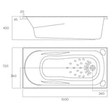 CIVIC Collection Inset BATH 1500x720x420mm