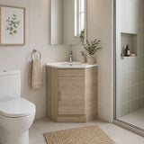 Corner Series (PC60) Natural Timber 580x580x820mm Back to Corner Vanity with Stone Top & Ceramic Undermount Basin
