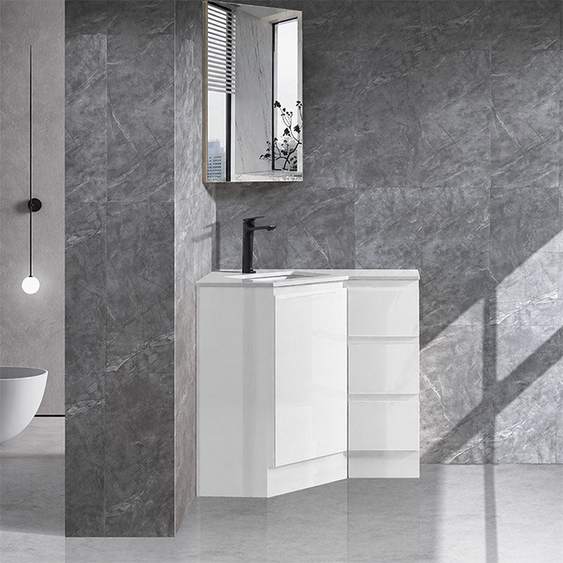 Corner Series (PC60) Gloss White 580x880x820mm Back to Corner Vanity with Poly Marble Top (CN)
