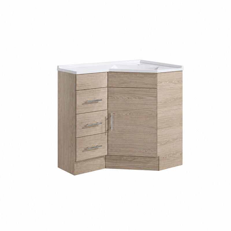 Corner Series (PC60) Natural Timber 880x580x820mm Back to Corner Vanity with Stone Top & Ceramic Undermount Basin
