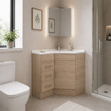 Corner Series (PC60) Natural Timber 880x580x820mm Back to Corner Vanity with Stone Top & Ceramic Undermount Basin