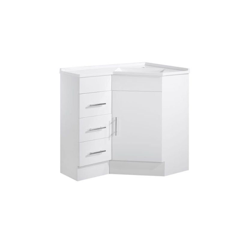 Corner Series (PC60) Gloss White 880x580x820mm Back to Corner Vanity with Stone Top & Ceramic Undermount Basin
