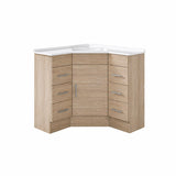 Corner Series (PC60) Natural Timber 880x880x820mm Back to Corner Vanity with Stone Top & Ceramic Undermount Basin