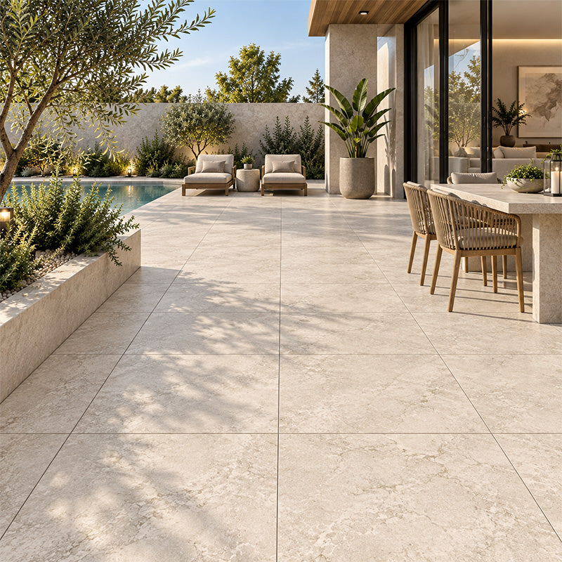 Travertine Cross Cut White Matt (In&Out) 600x600