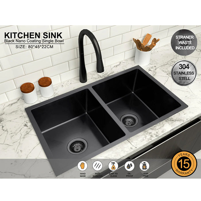 Double Bowl Sink Nano Black 800x450x220mm