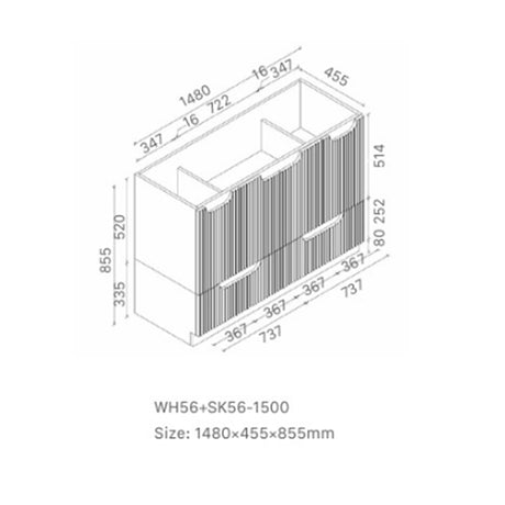 Duplex Collection Series Floorstanding Single Bowl Matt White 1480x455x855mm CABINET ONLY