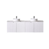 Duplex Collection Series Wall Hung Double Bowl Matt White 1480×455×520mm Vanity with Stone Top & Ceramic Undermount Basin