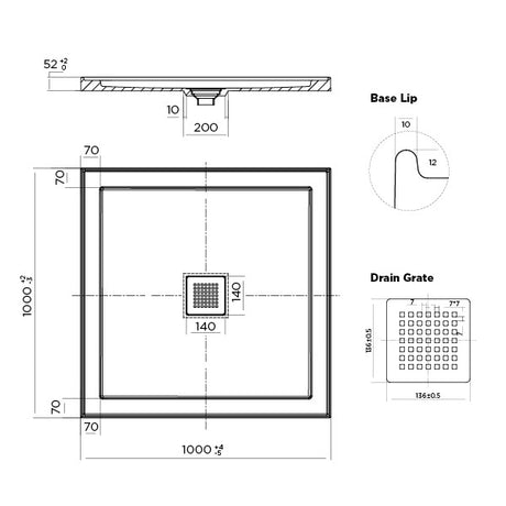 ECO Polymarble Base 1000x1000 Center Outlet Shower Base