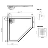 ECO Neo angle Polymarble Base 1000x1000 Corner Outlet Shower Base