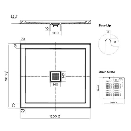 ECO Polymarble Base 1200x900 Center Outlet Shower Base