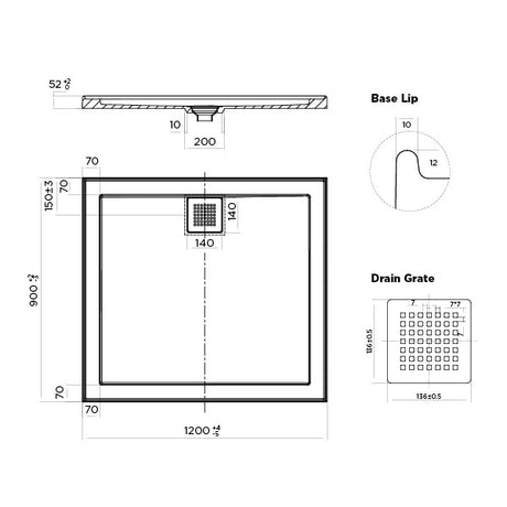 ECO Polymarble Base 1200x900 Rear Outlet Shower Base