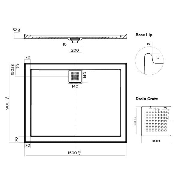 ECO Polymarble Base 1500x900 Rear Outlet Shower Base