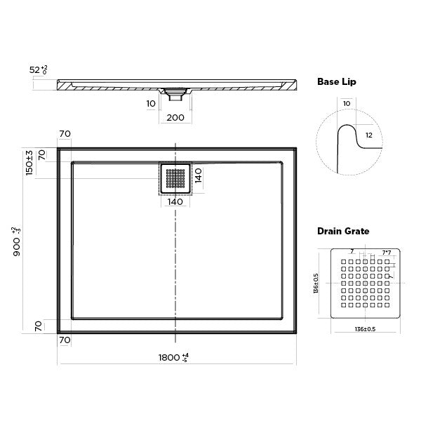 ECO Polymarble Base 1800x900 Rear Outlet Shower Base