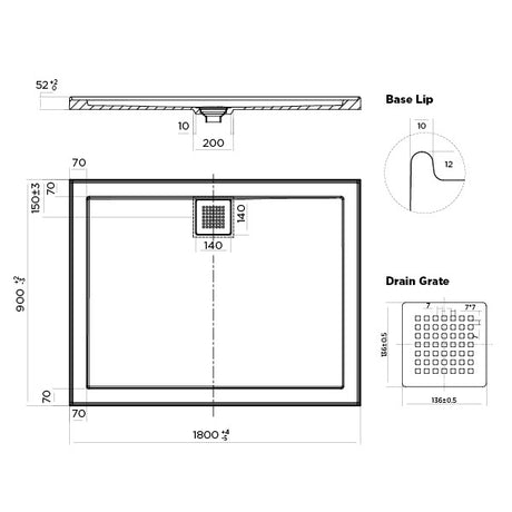 ECO Polymarble Base 1800x900 Rear Outlet Shower Base