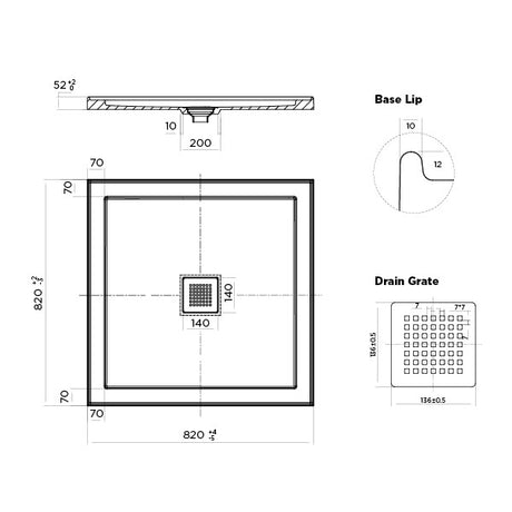 ECO Polymarble Base 820x820 Center Outlet Shower Base