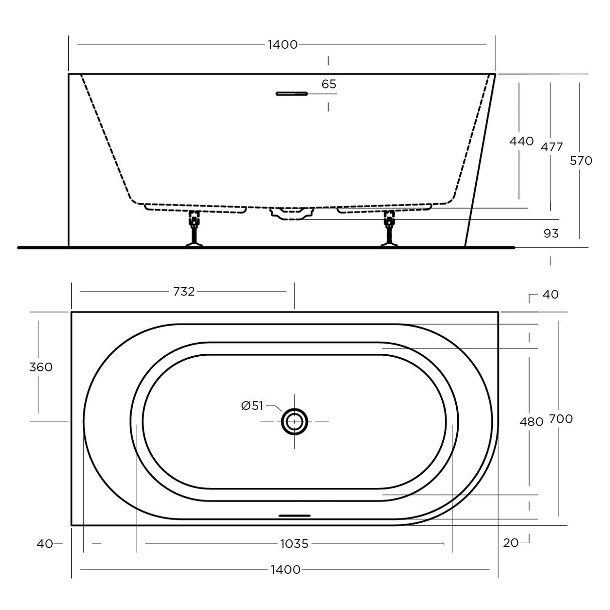 ECO CORNER BATHTUB LEFT HAND 1400x700x570mm