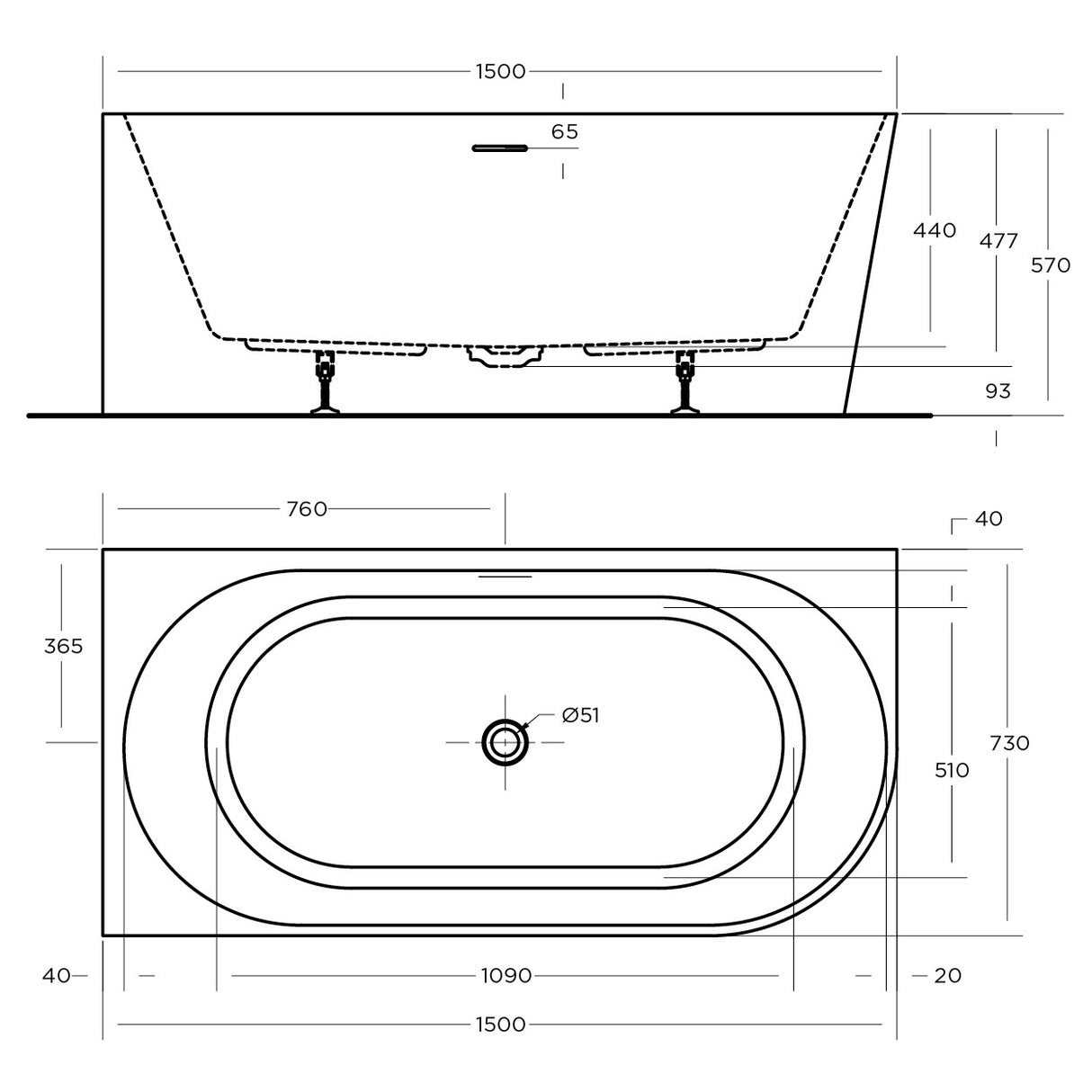 ECO CORNER BATHTUB LEFT HAND 1500x730x570mm