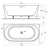 ECO BACK TO WALL BATHTUB 1500x730x570mm