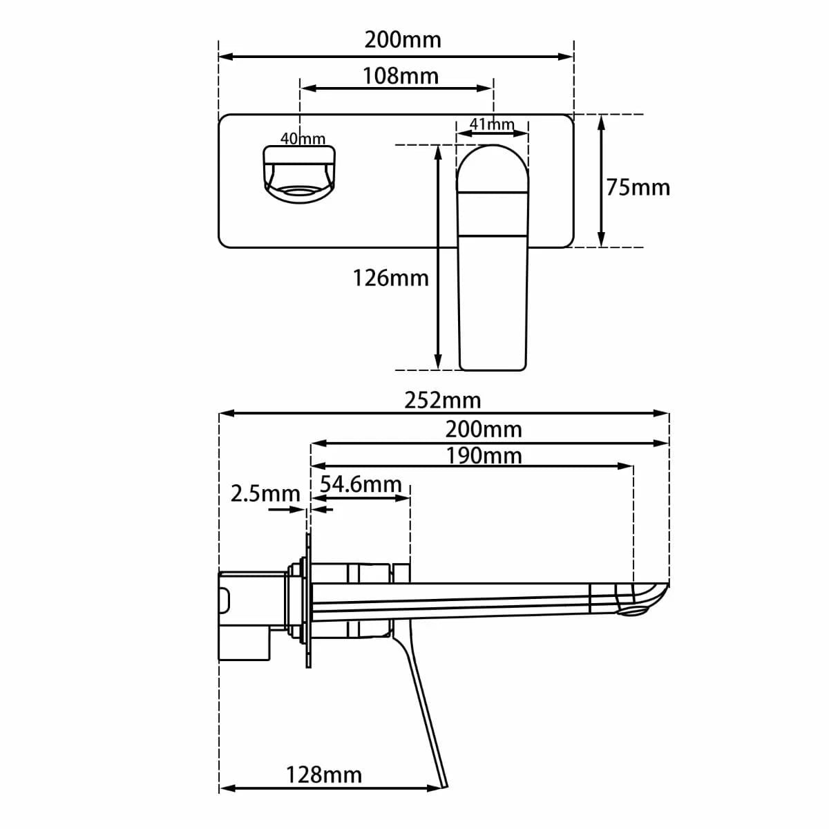 RUSHY Series Square Brushed Nickel Wall Mixer with Spout(color up)(extension part)