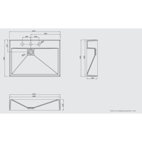 STERNHAGEN 615X445X130MM ABOVE COUNTER BASIN BLACK GLOSSY BATHROOM WASH BASIN SANI-QUARTZ COMPOSITE GOLDEN CUT