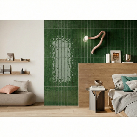 Lunar Gloss Porcelain Subway Tiles (Kiln variation) Green 75x230mm